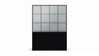 Schwarzer Bibliotheks­schrank mit Glastüren