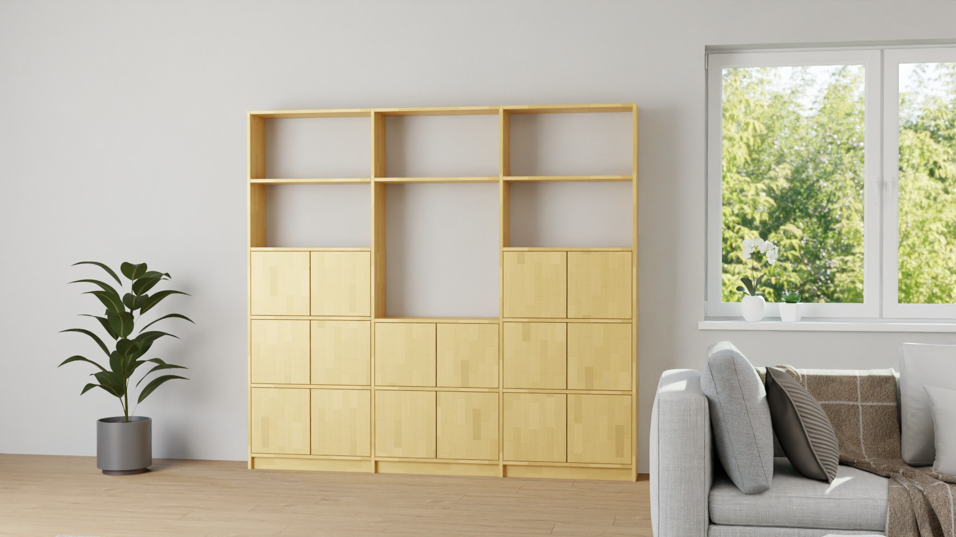 Stylische TV Wand - TV-Regal nach Maß Buche