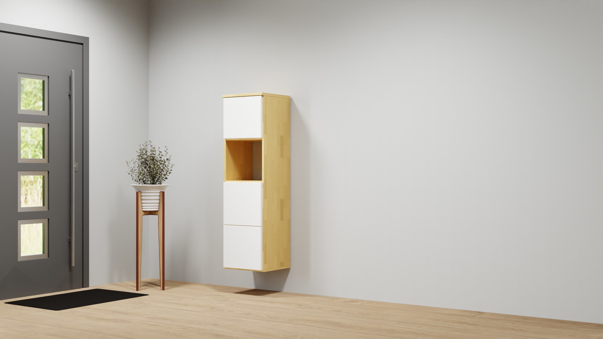 Telefonschrank mit Wandhalterung aus Massivholz Buche