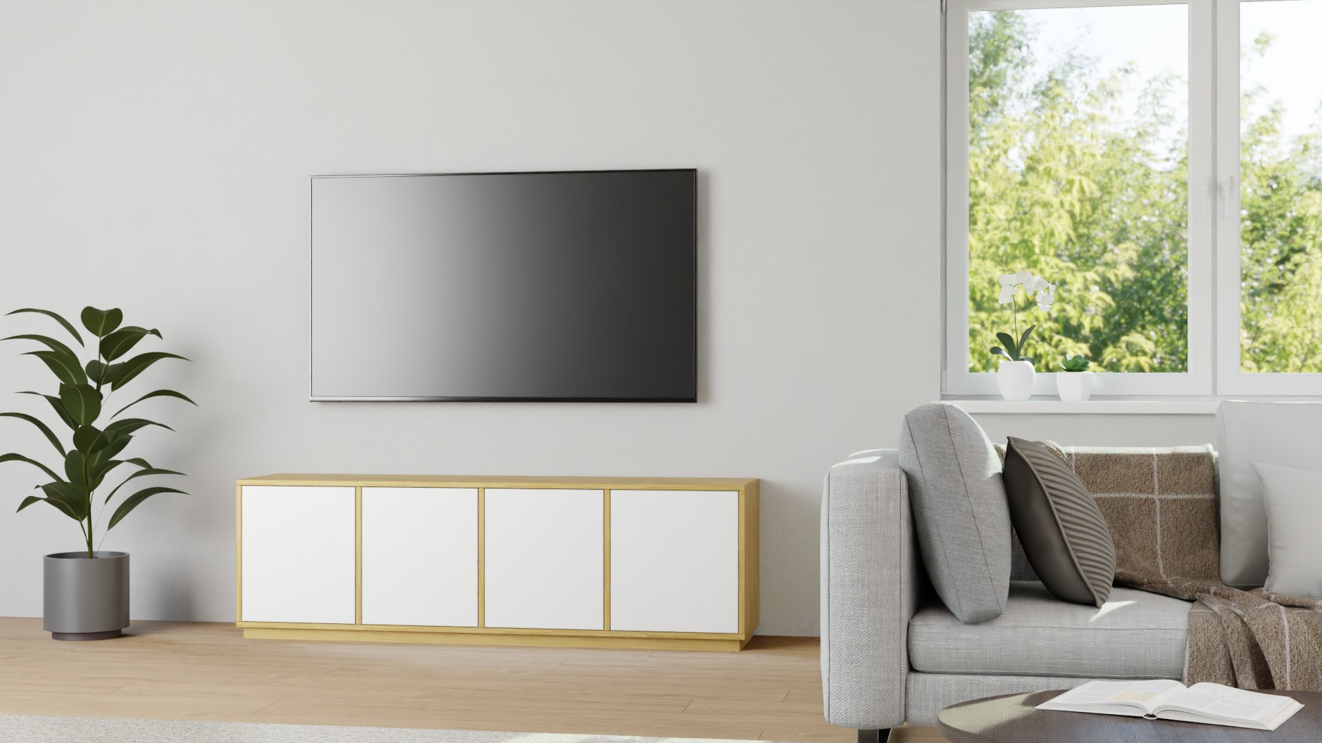 Sideboard mit weißen Türen - TV-Schrank nach Maß Eiche