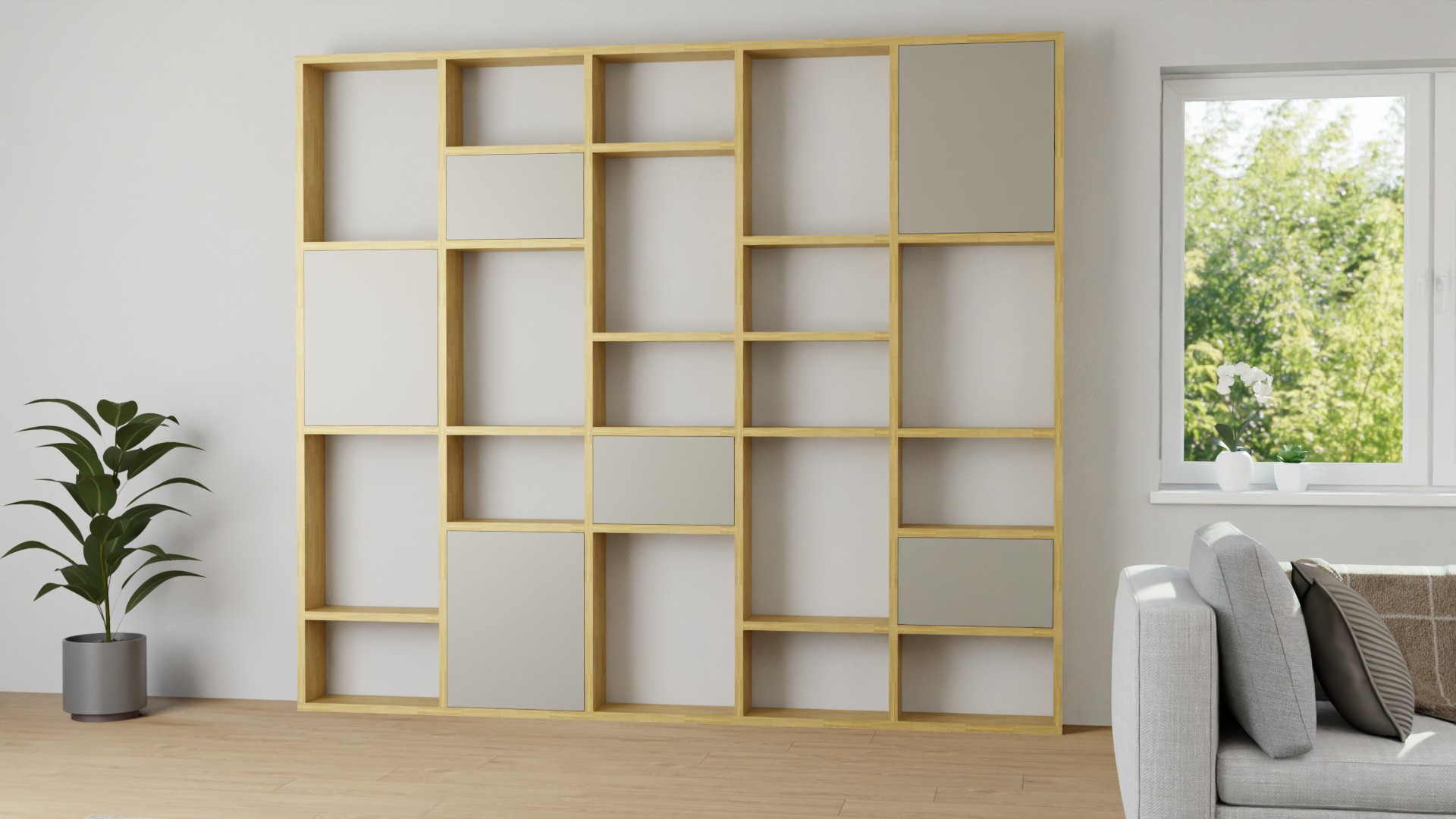 Großes Regal nach Maß - Bücherregal mit Türen Eiche