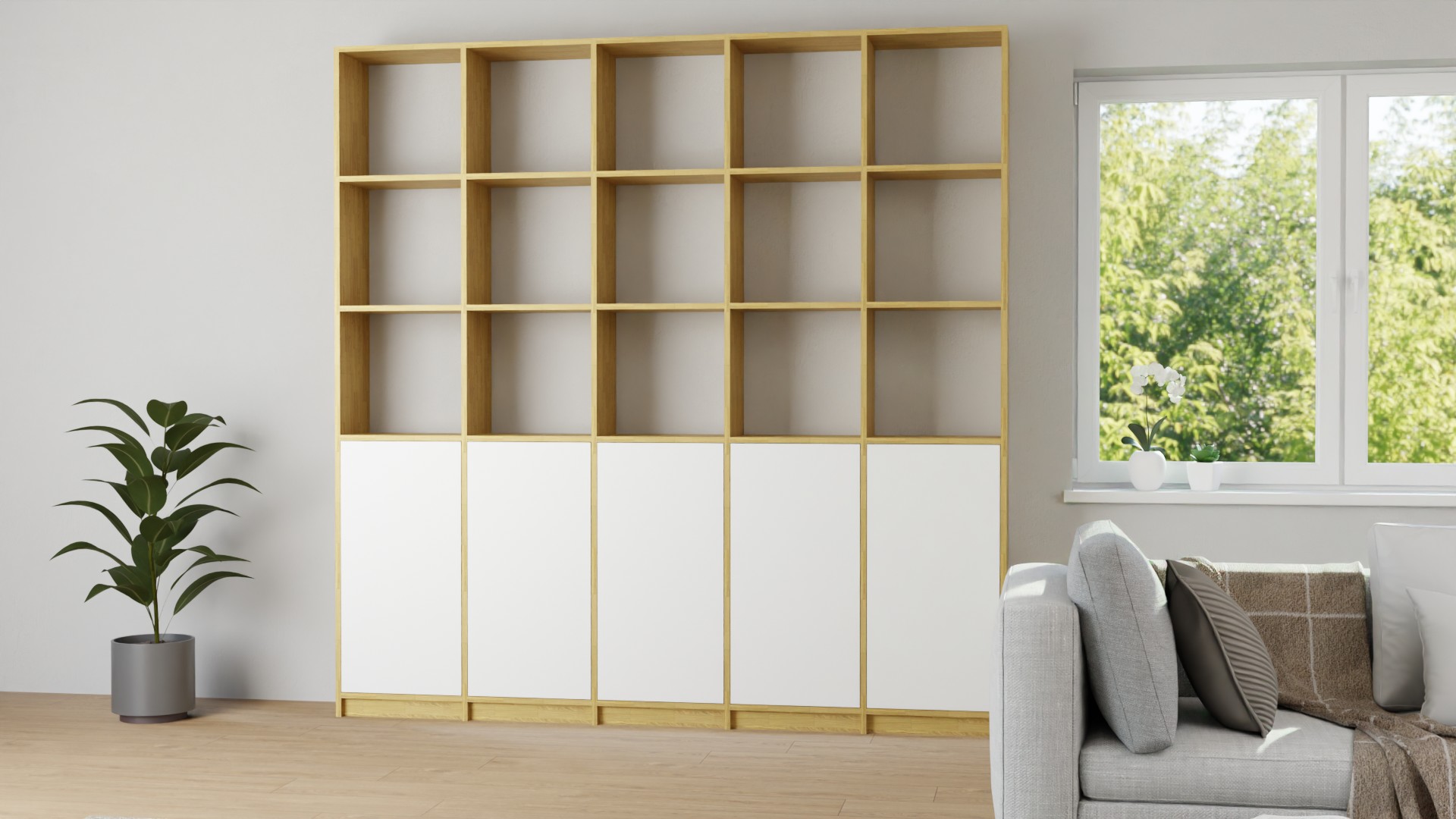 Schlichtes Regalsystem - Als Bücherregal o. Wohnzimmerschrank mit vielen Optionen Eiche