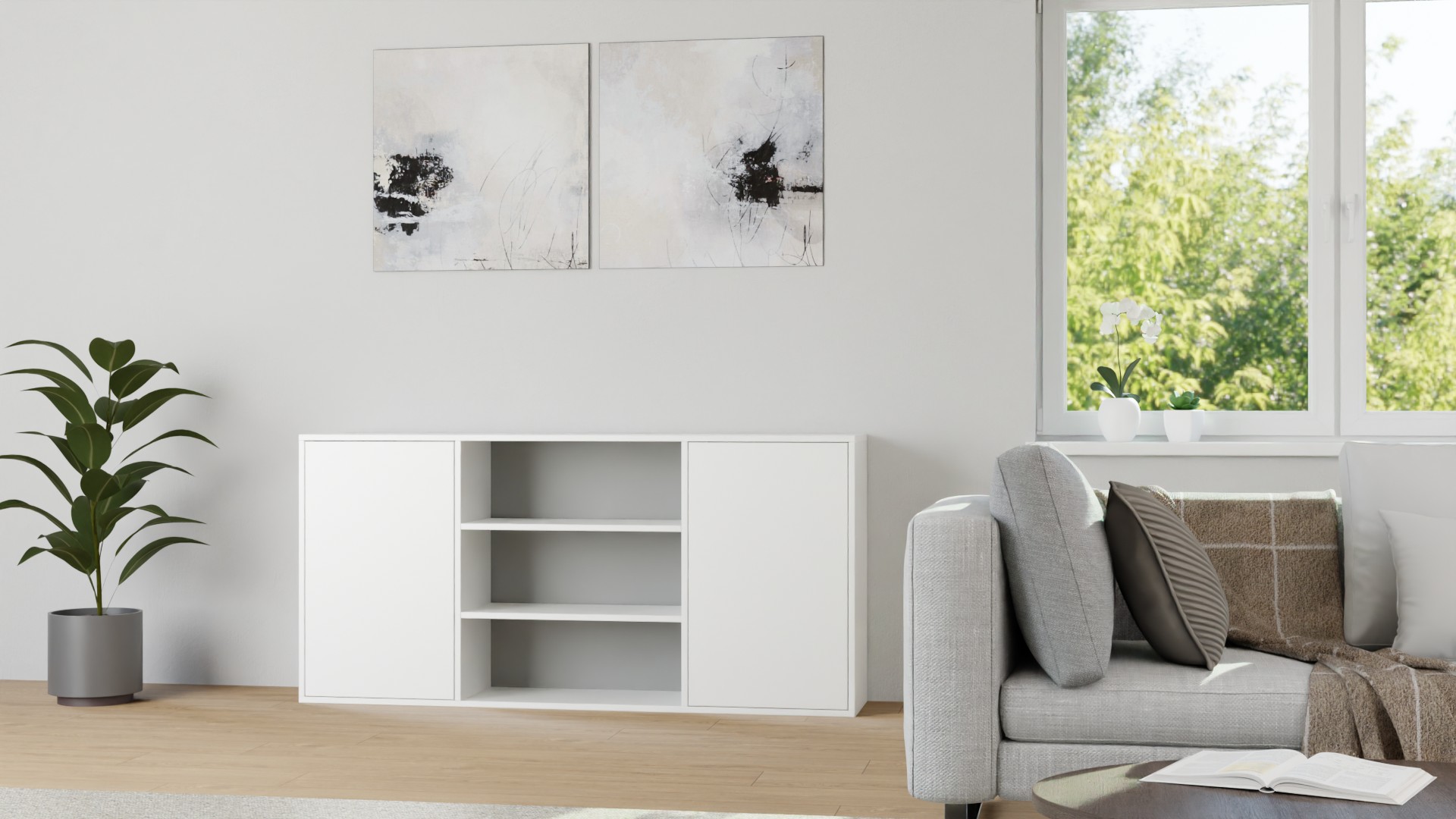 Breites Sideboard weiß MDF Beschichtet