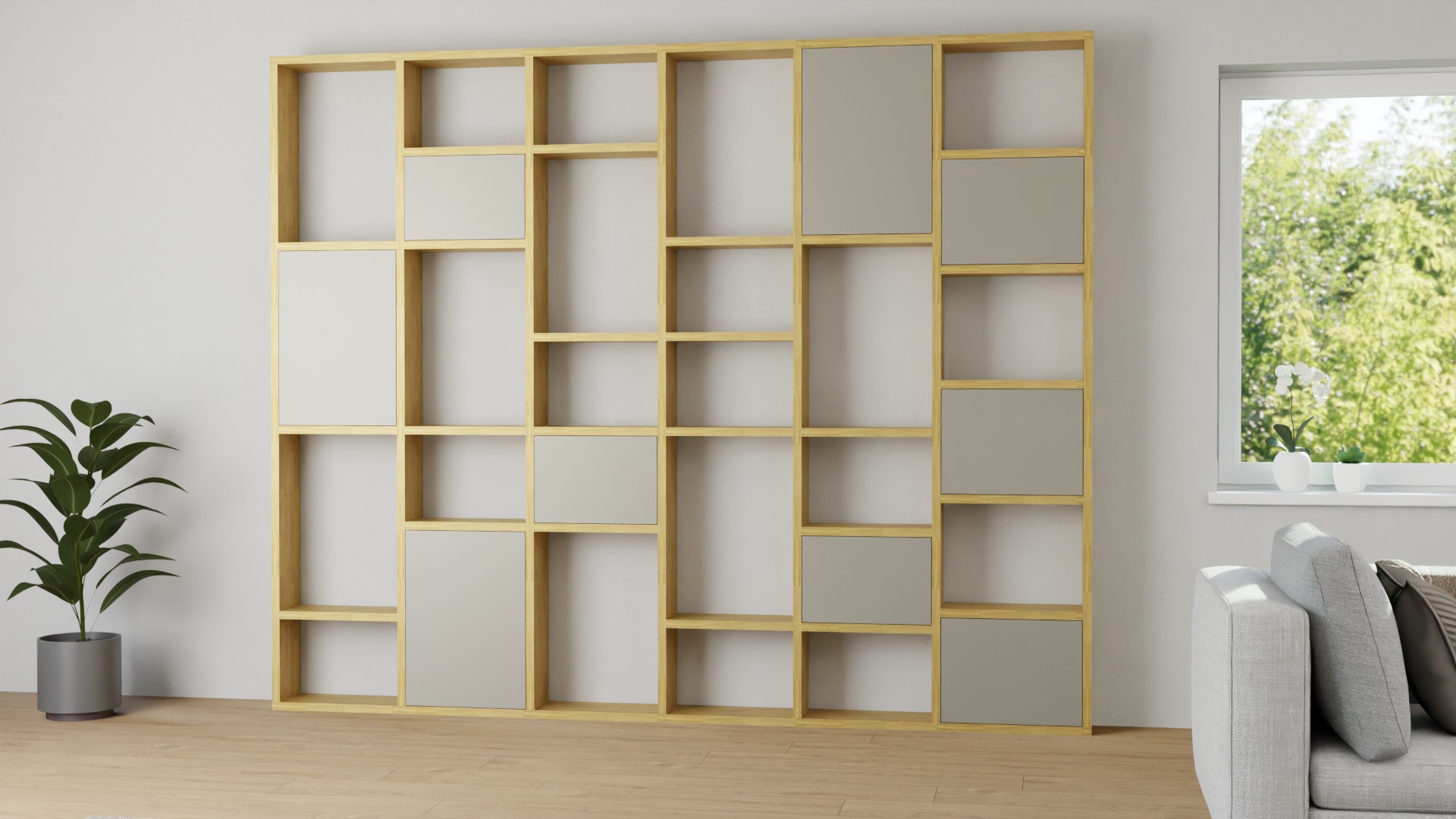 Großes Regal nach Maß - Bücherregal mit Türen Eiche