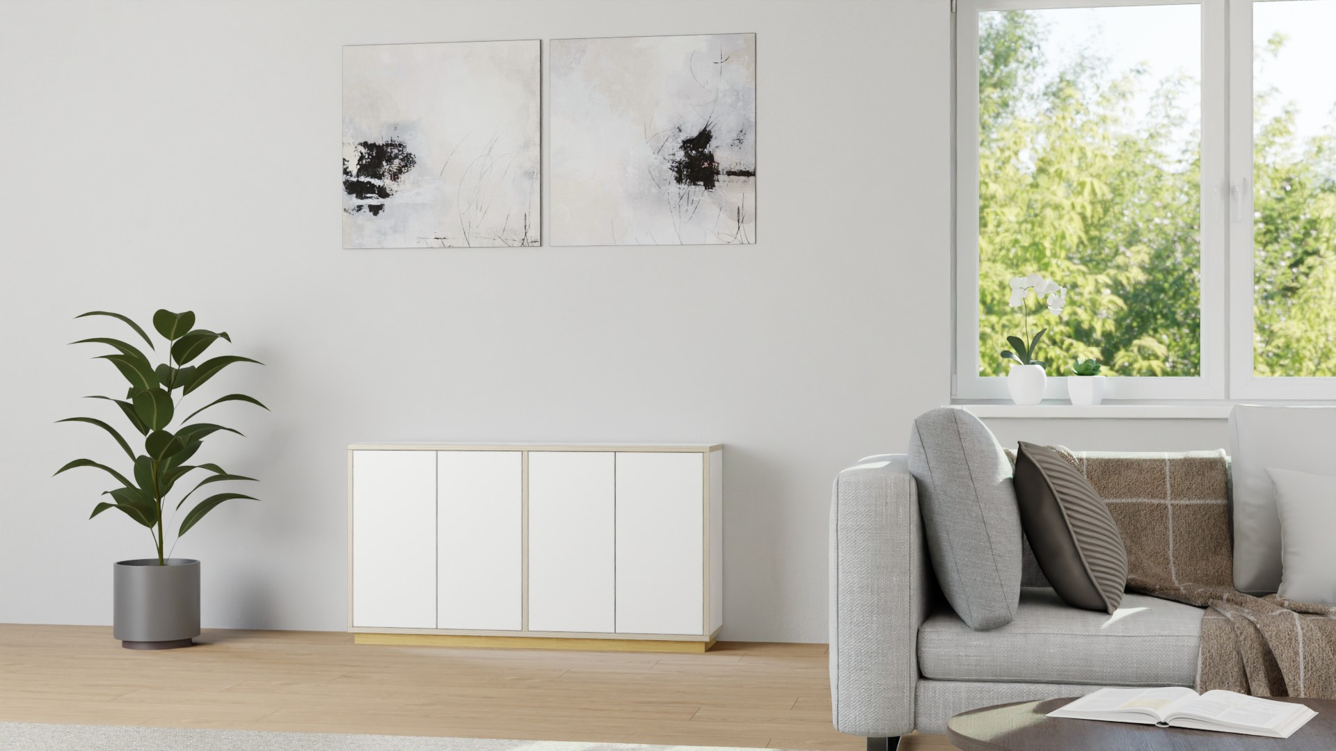 30 cm tiefe Kommode mit Flügeltüren Multiplex