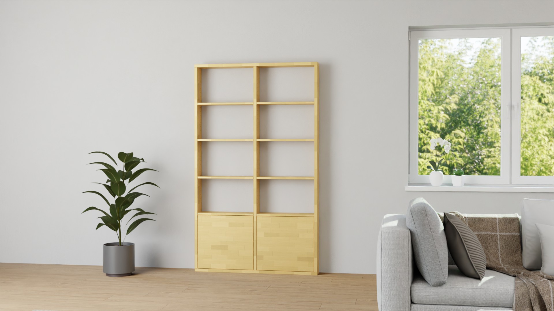 Schlichtes Bücherregal aus Massivholz nach Maß Buche