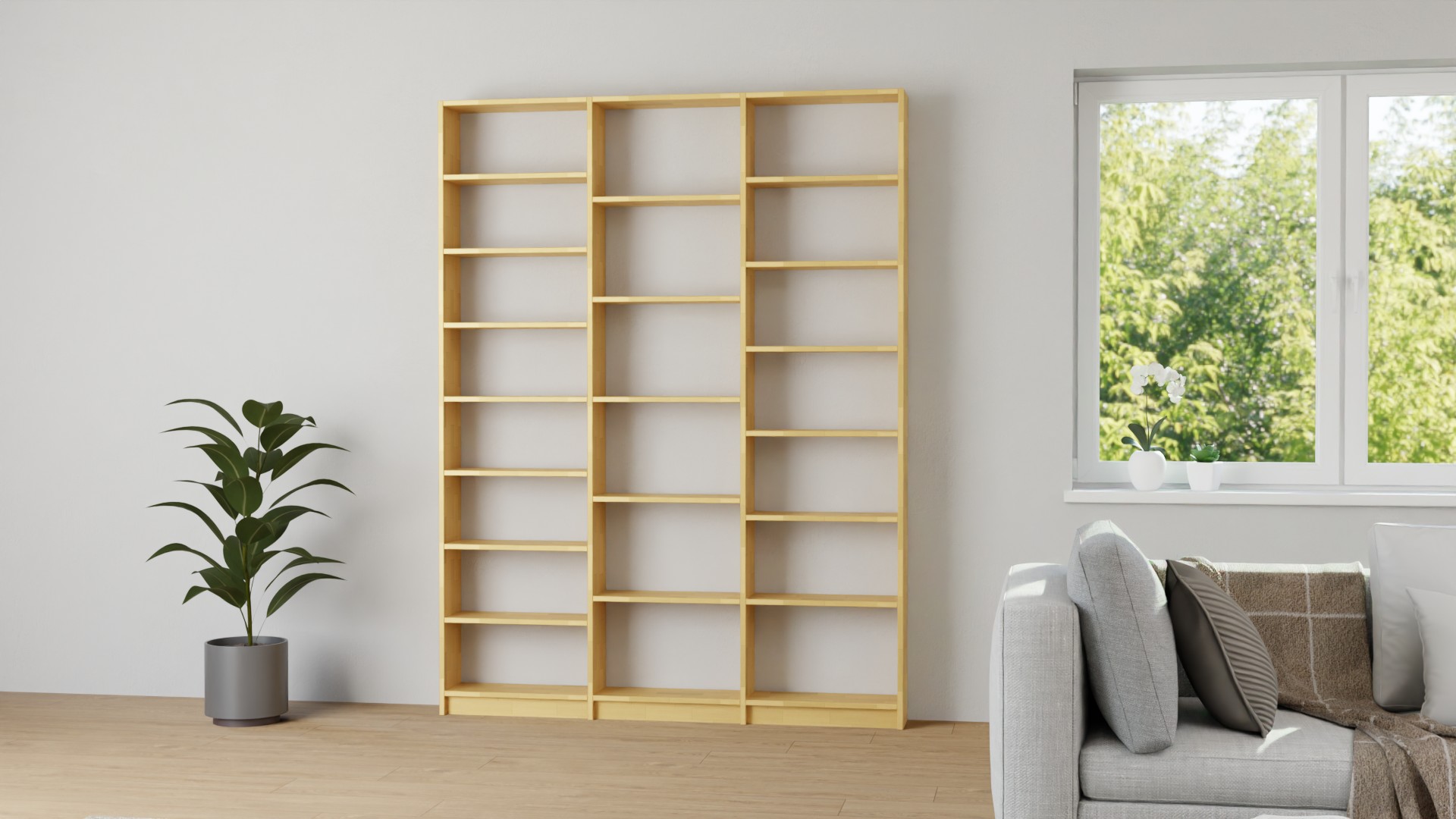 Breites schlichtes Bücherregal Buche