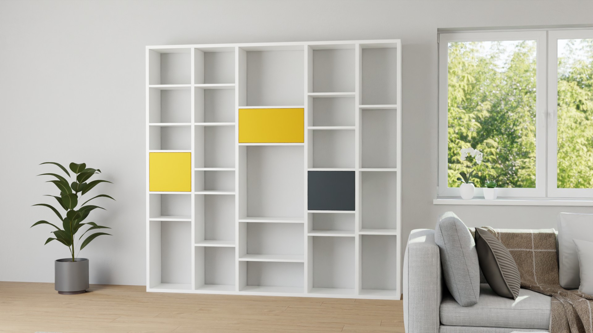 Maßgefertigter Raumteiler mit bunten Türen MDF Beschichtet