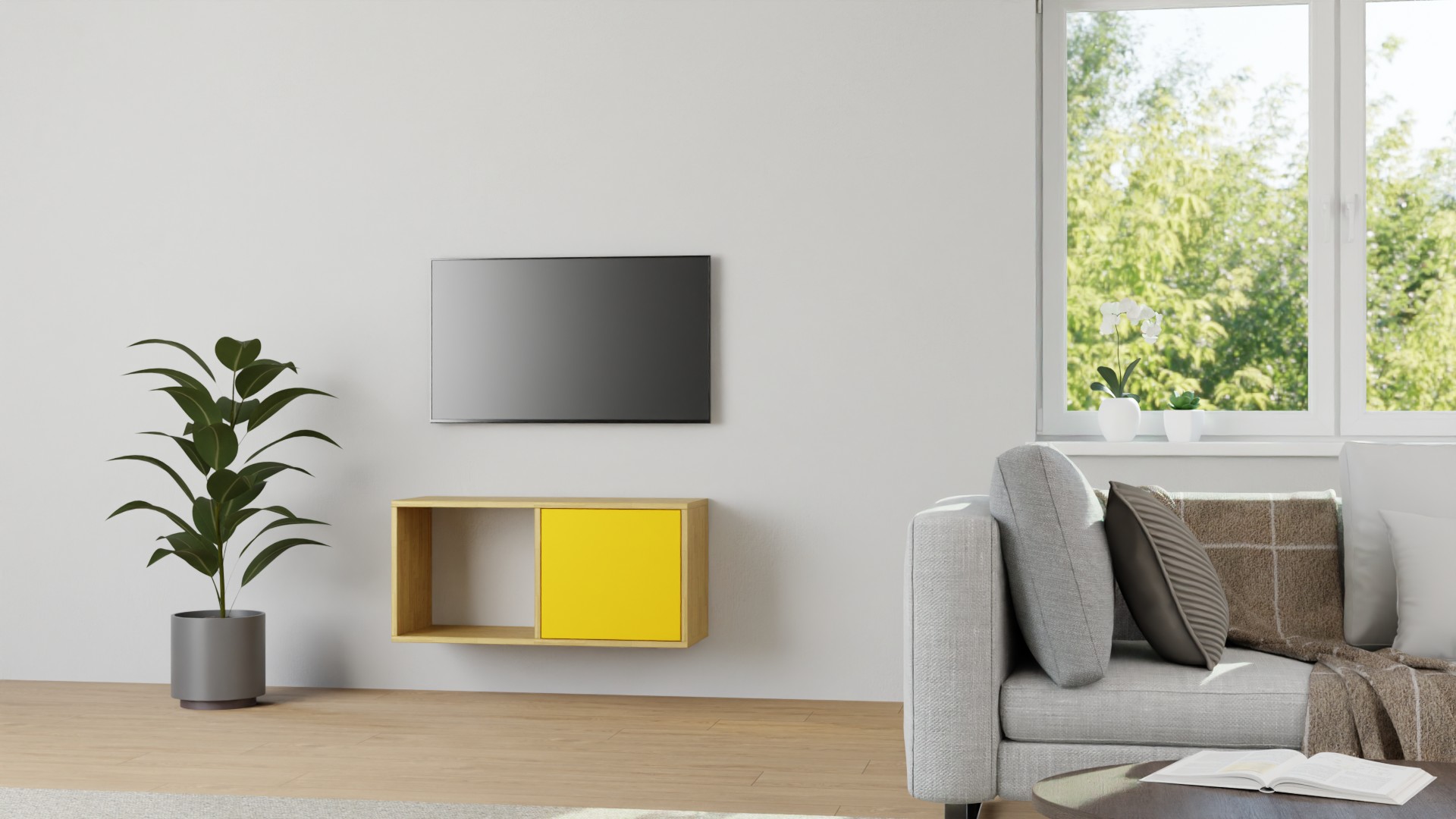 Maßgefertigtes Hängesideboard – gratis Magazin Eiche