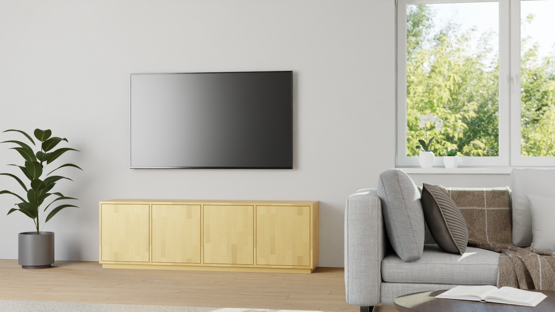 Sideboard mit weißen Türen - TV-Schrank nach Maß Buche