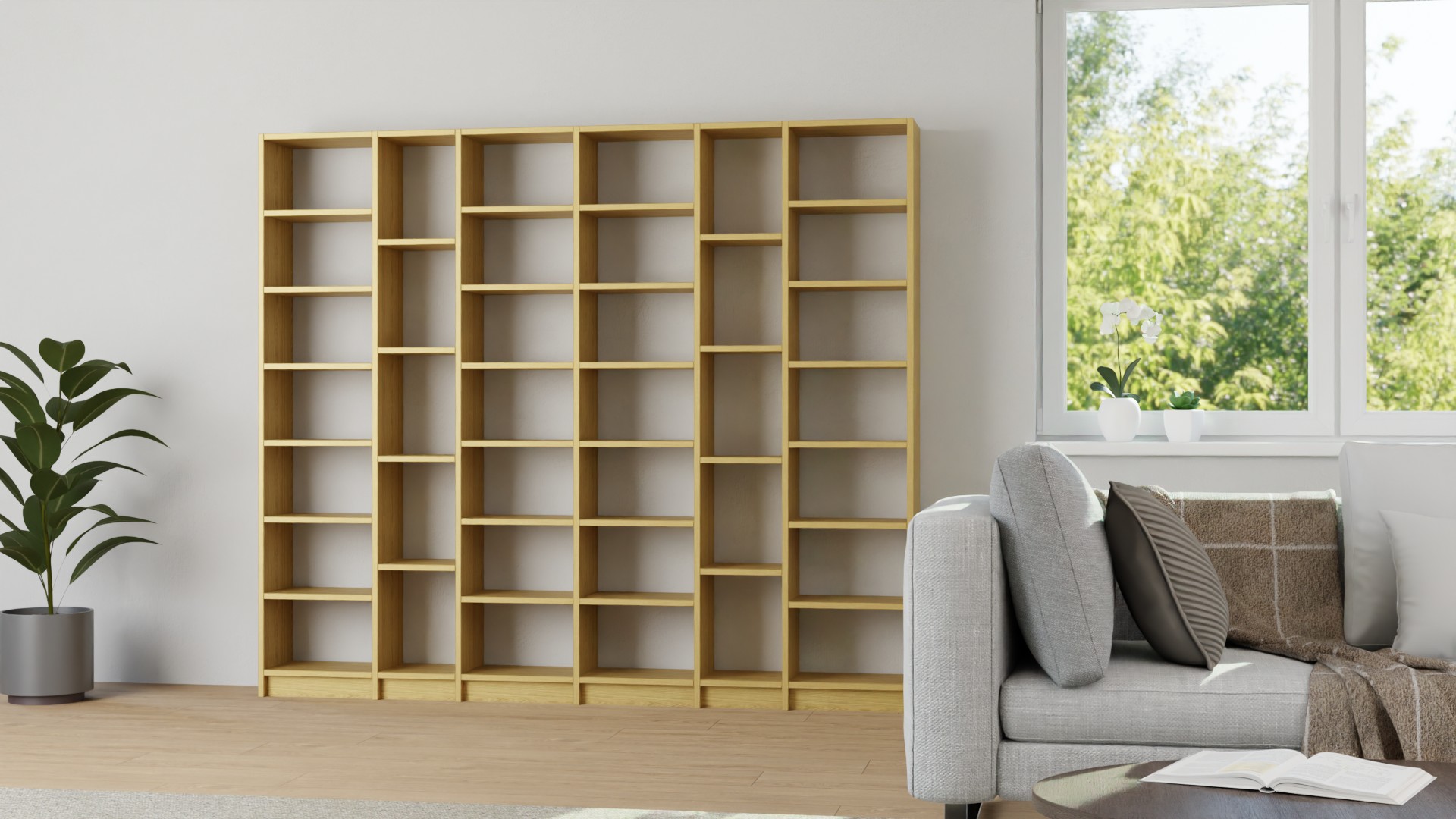 Großes Bücherregal aus Massivholz Eiche