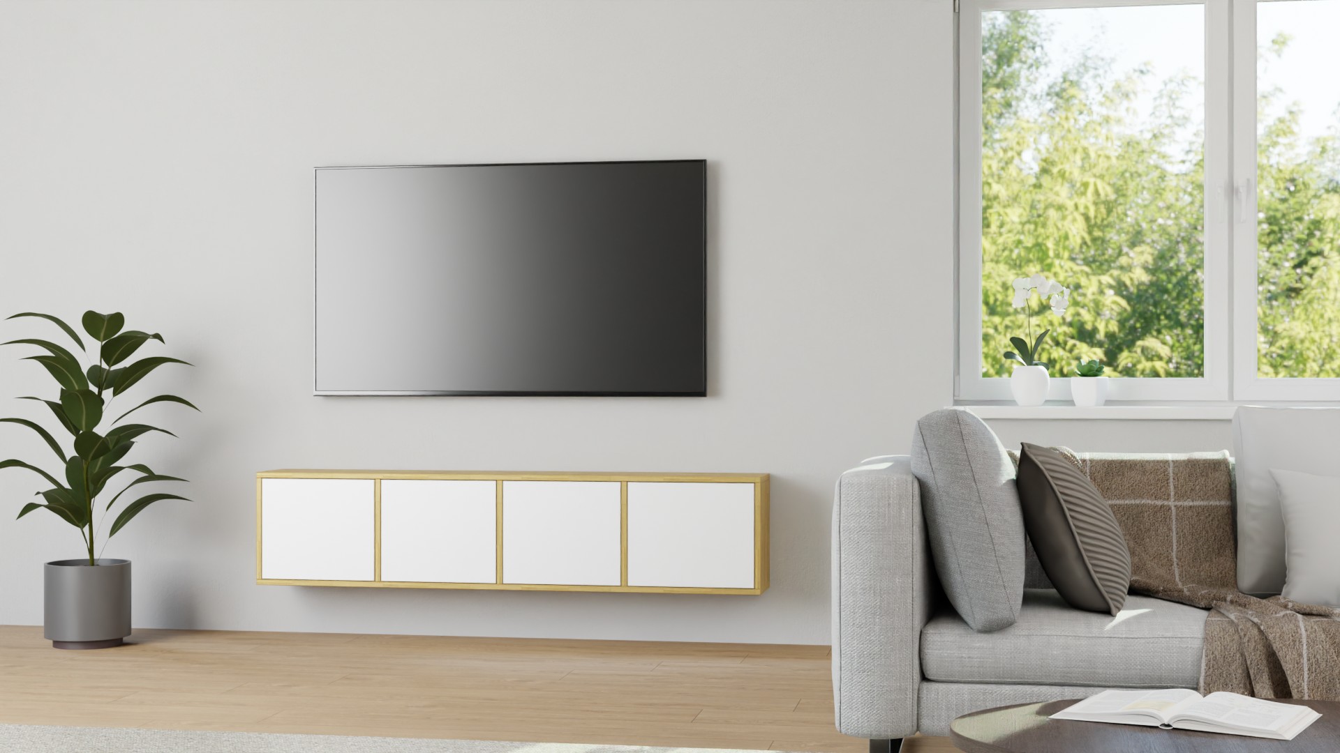 Hängesideboard nach Maß - Sideboard mit Wandhalterung - Wandkonsole Eiche