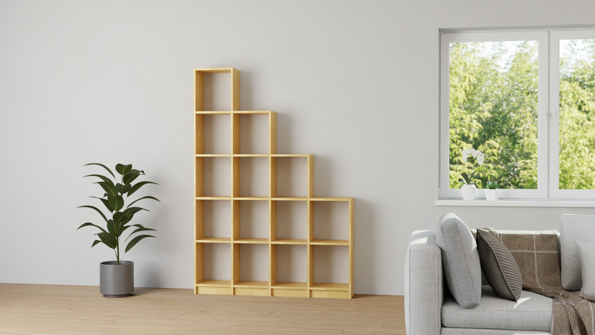 Treppenregal aus Massivholz Buche