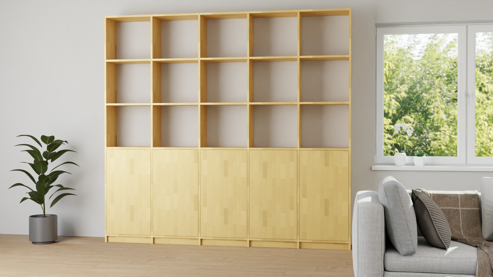 Schlichtes Regalsystem - Als Bücherregal o. Wohnzimmerschrank mit vielen Optionen Buche