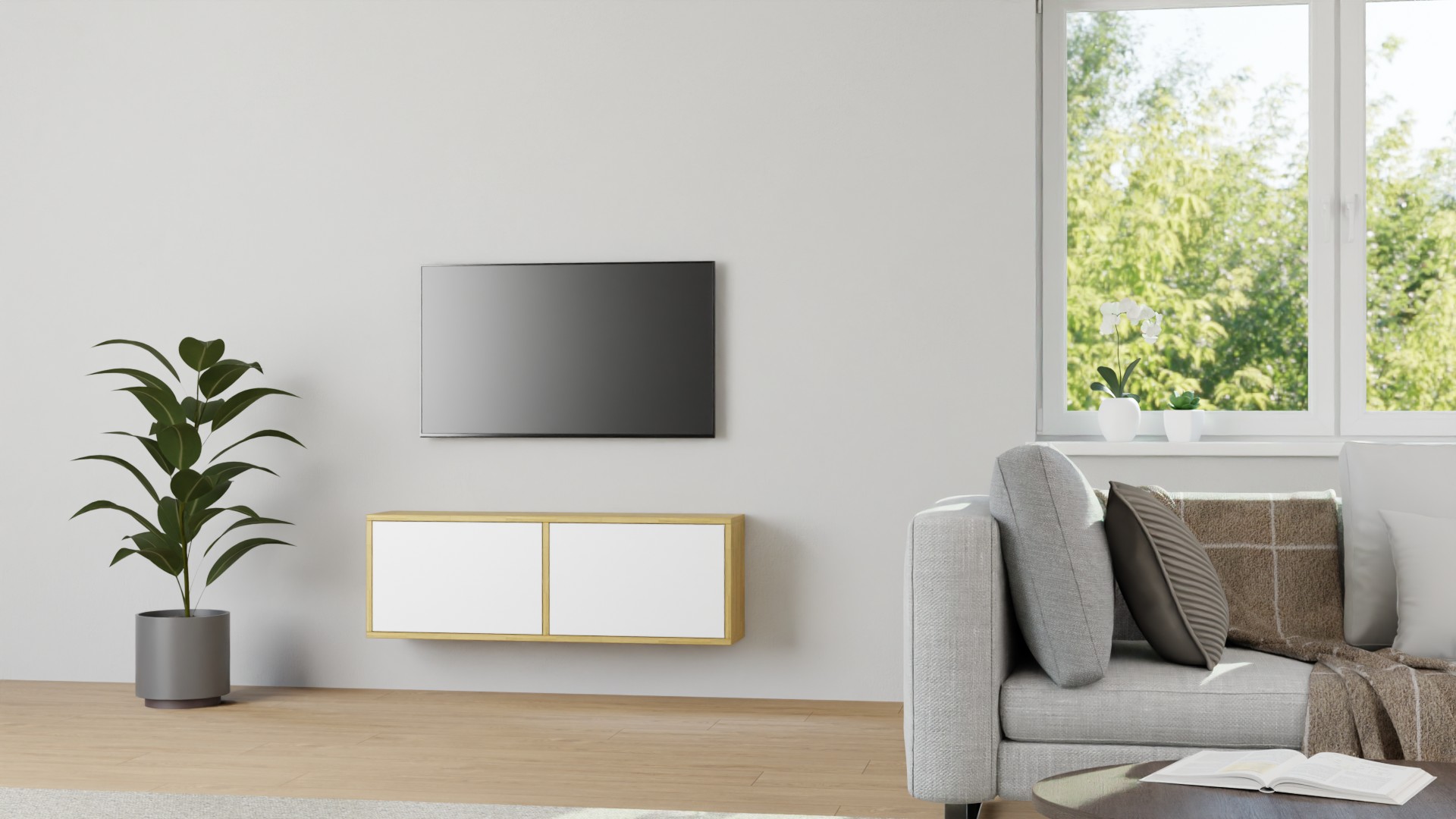 Hängesideboard nach Maß - Sideboard mit Wandhalterung - Wandkonsole Eiche