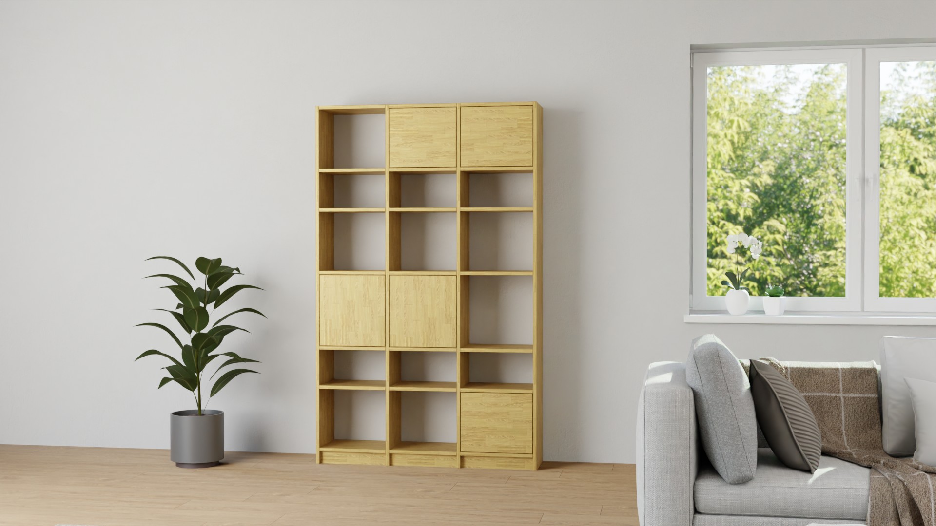 Modernes Bücherregal - Regal mit Türen Eiche