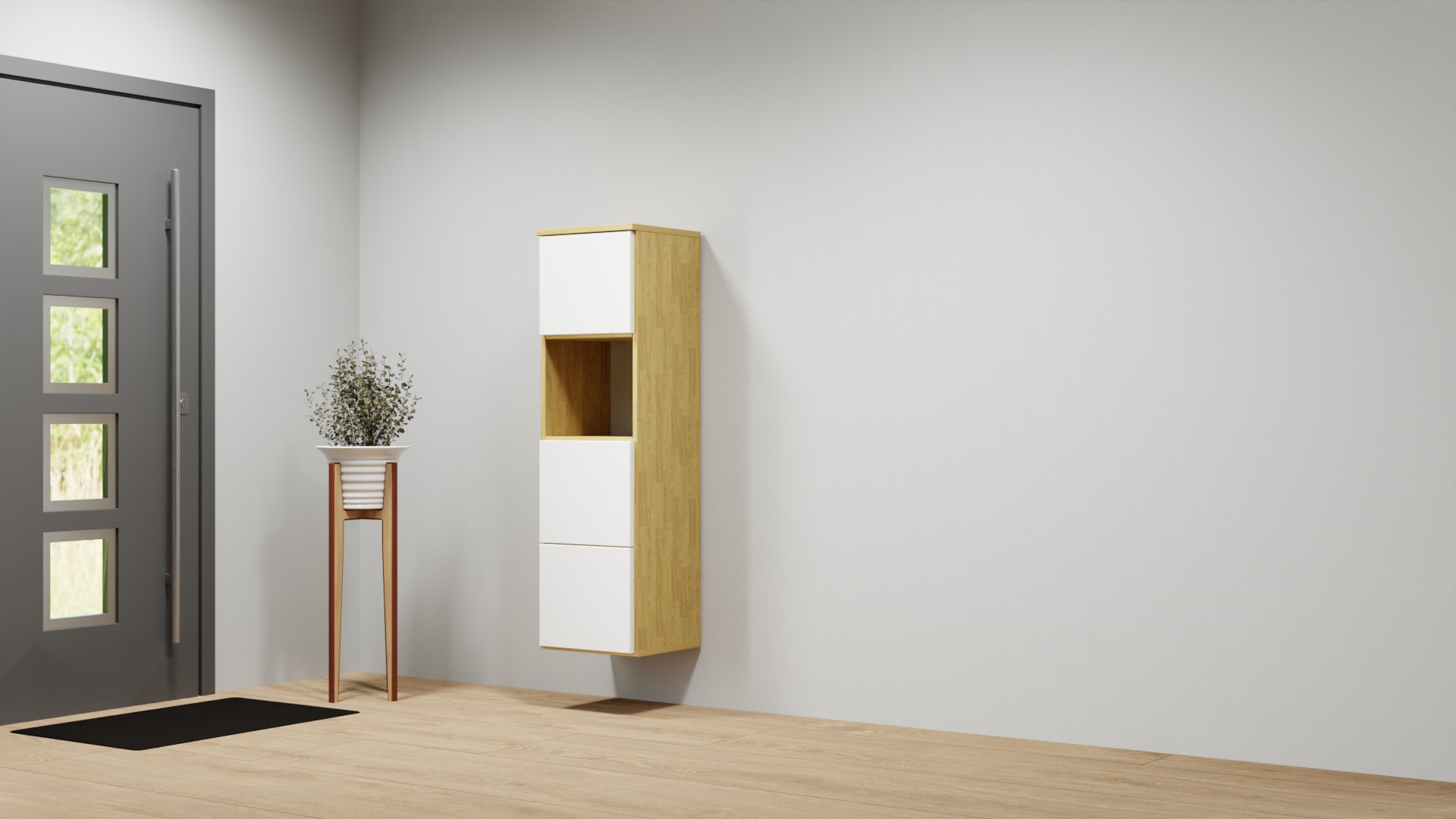Telefonschrank mit Wandhalterung aus Massivholz Eiche