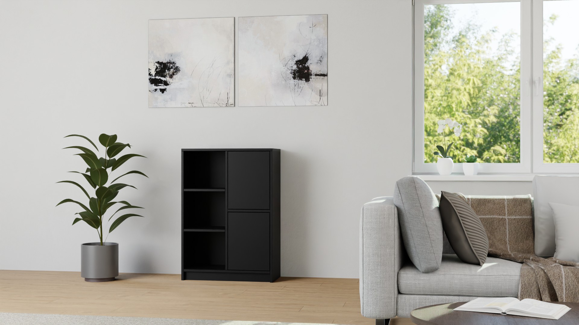 Schmales Highboard schwarz – gratis Magazin MDF Lackiert