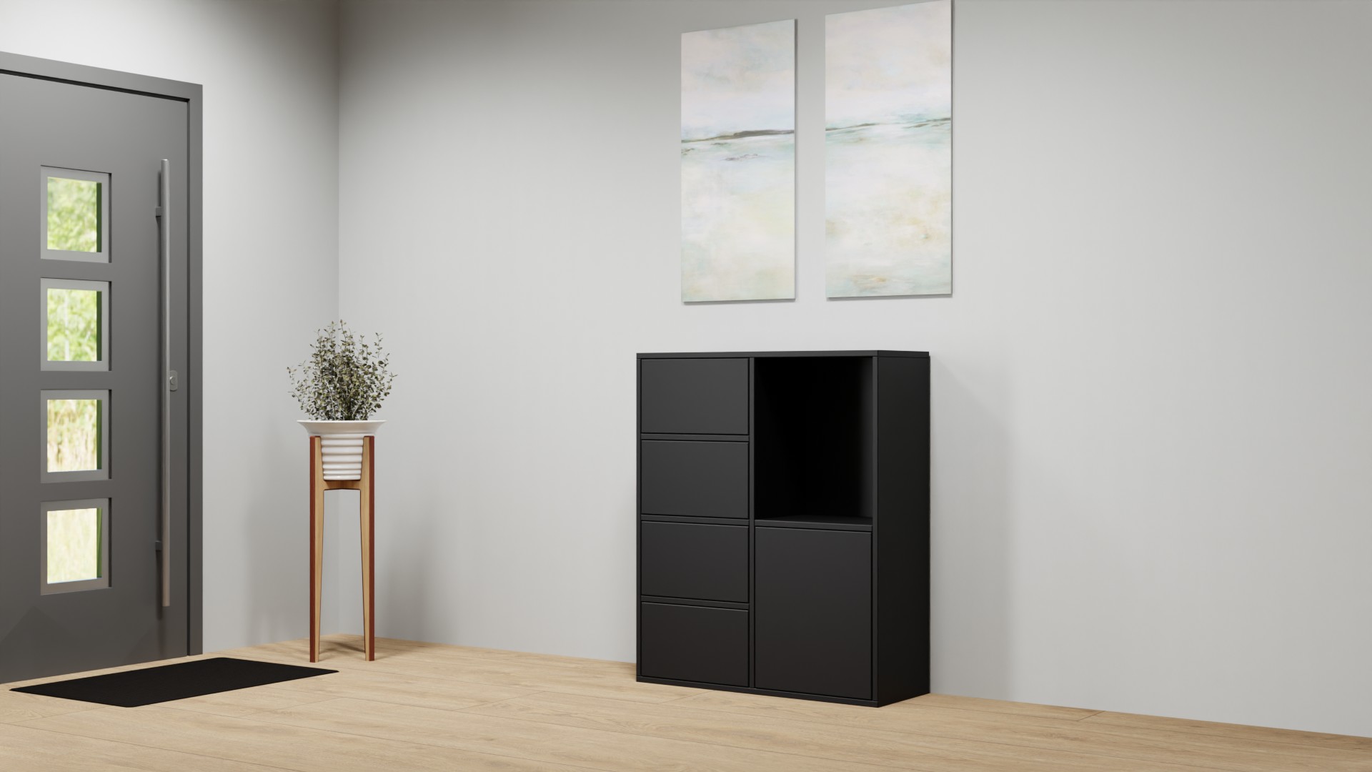 Highboard schwarz MDF Lackiert