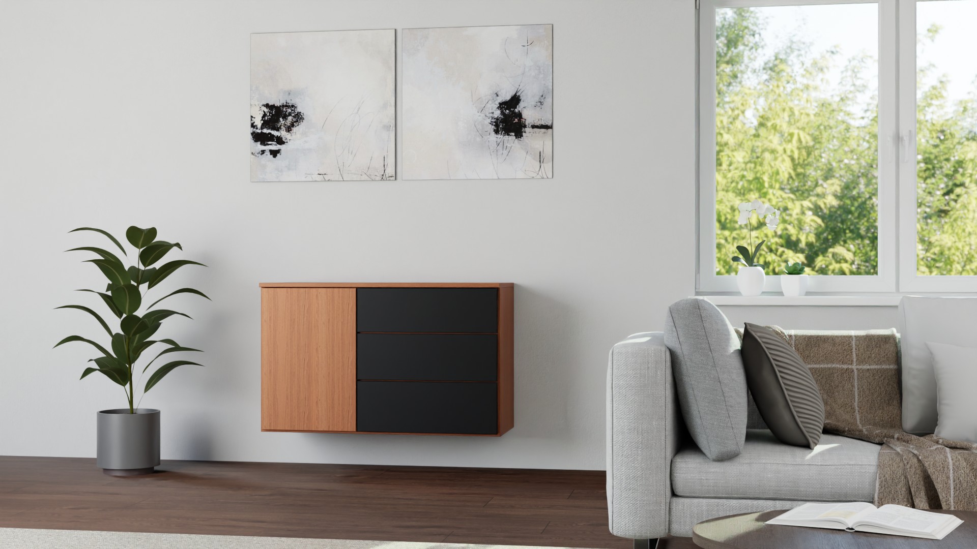 Stylishe Hängekommode nach Maß Echtholz Furnier