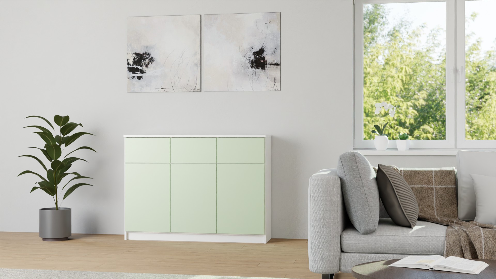 Sideboard mit grünen Türen MDF Beschichtet