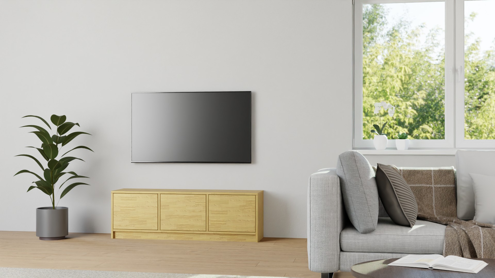 Lowboard mit Türen aus Massivholz Eiche