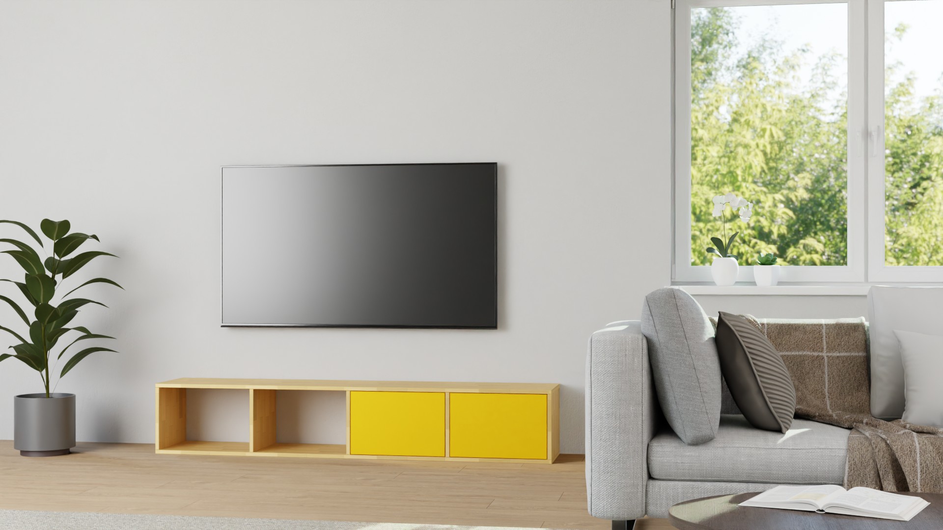 Breites Lowboard für TV Buche