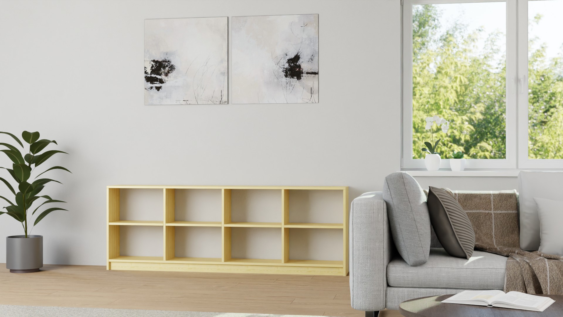 Niedriges Regal aus Massivholz Kiefer