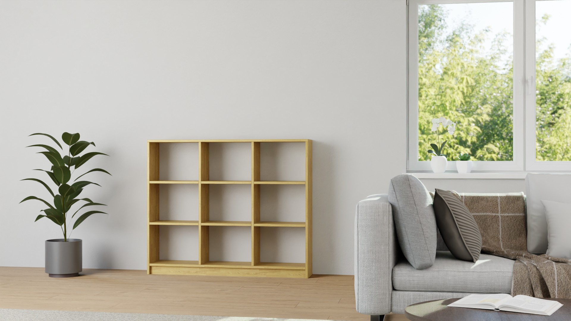 Niedriger Bücherschrank aus Massivholz Eiche