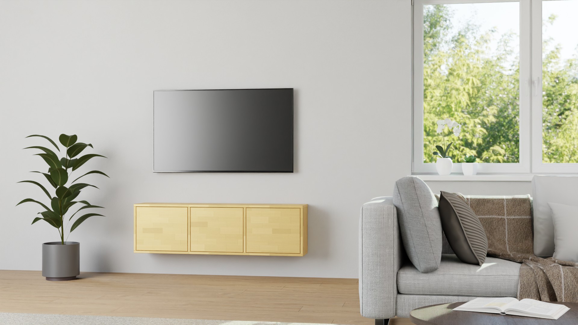 Hängesideboard nach Maß - Sideboard mit Wandhalterung - Wandkonsole Buche