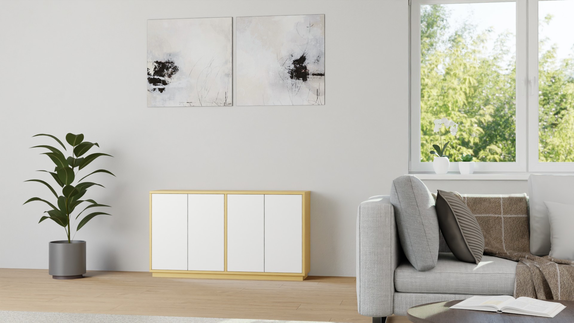 30 cm tiefe Kommode mit Flügeltüren Buche