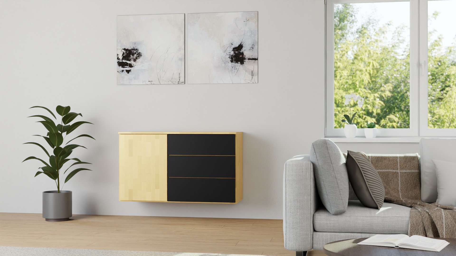 Stylishe Hängekommode nach Maß Buche