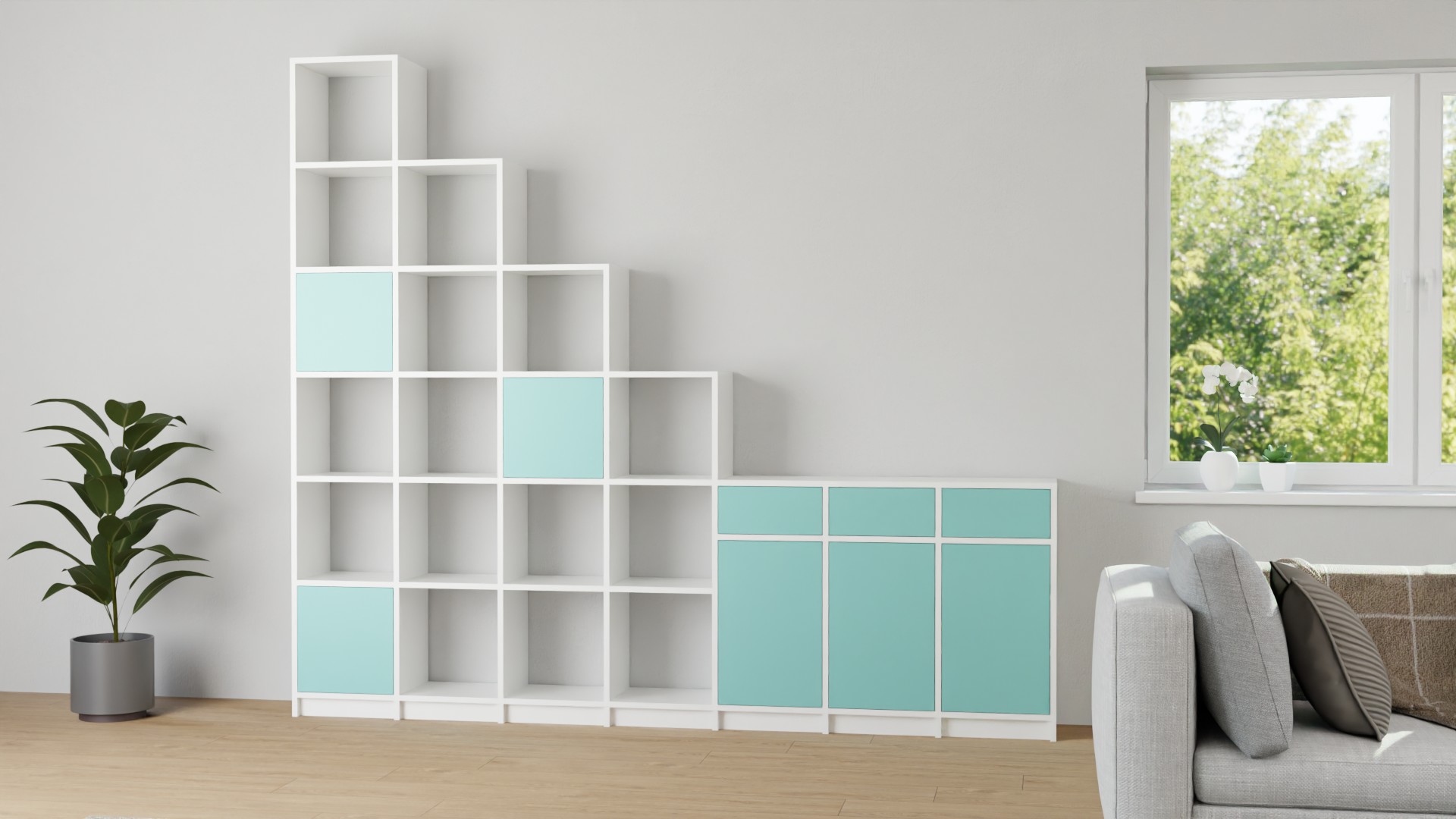 Stufenregal mit Ablage MDF Beschichtet