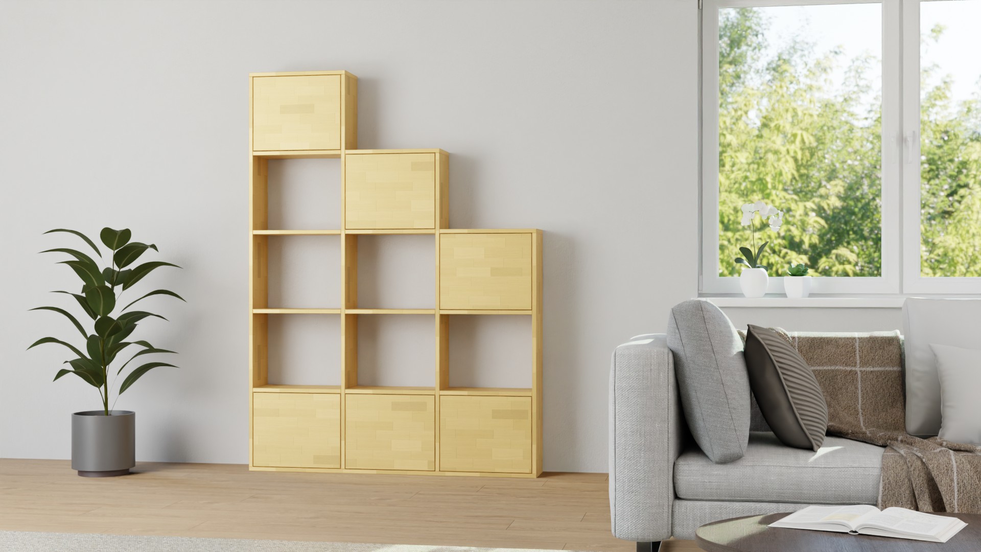 Stufenregal nach Maß Buche