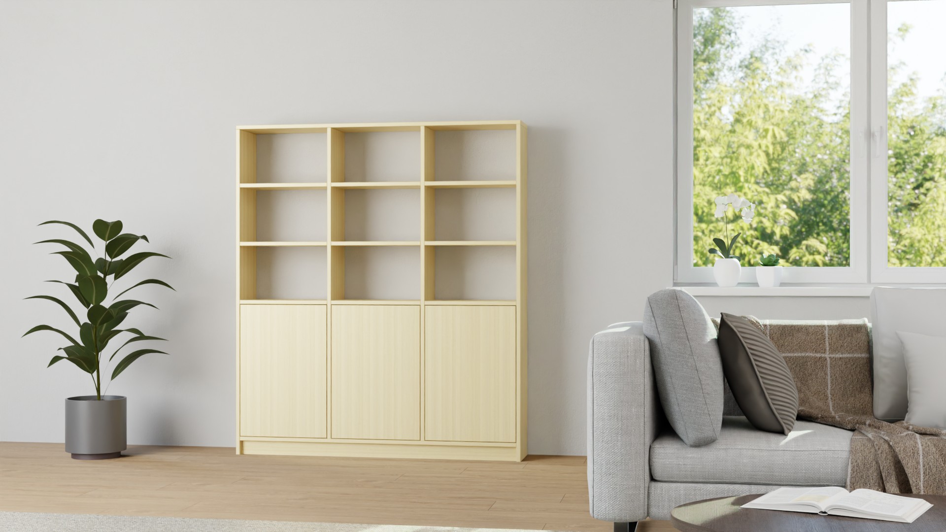 Großes Regalsystem mit Türen Ahorn (europäisch)
