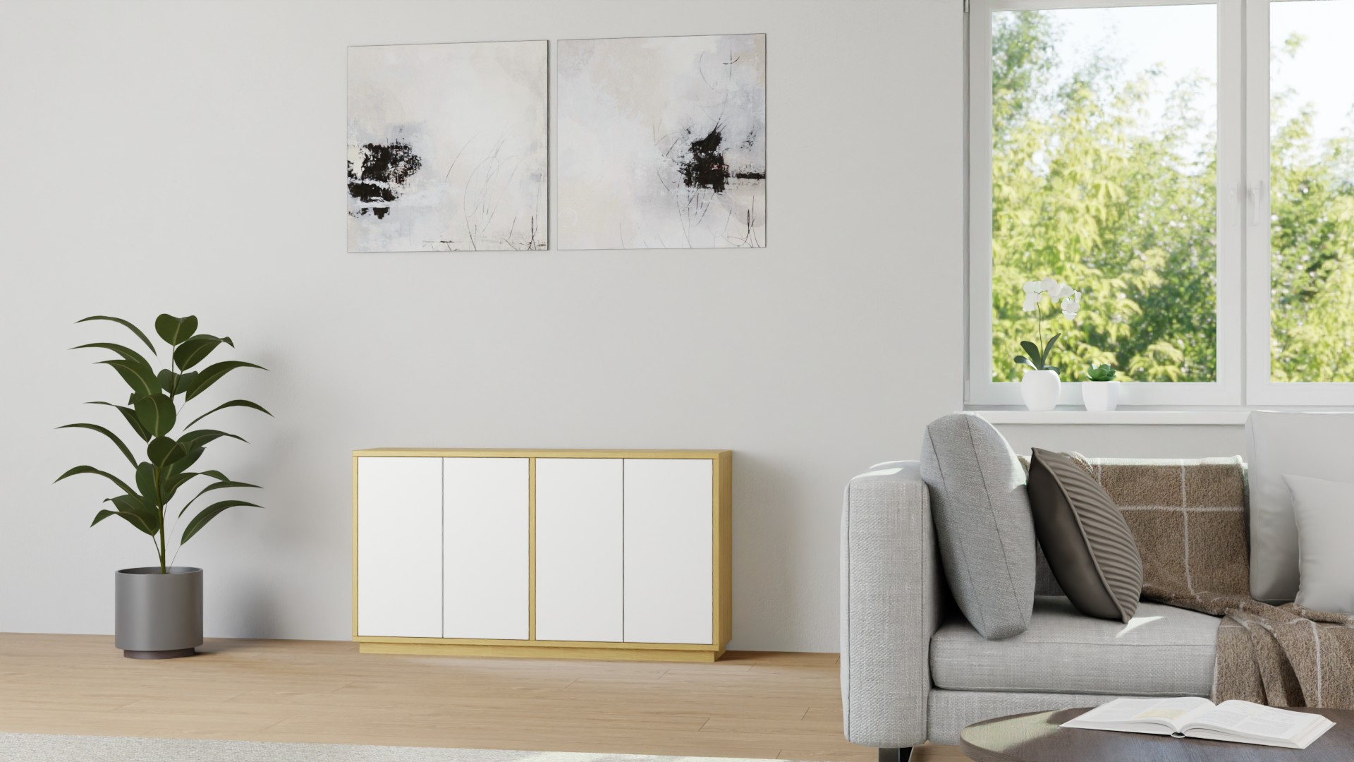 30 cm tiefe Kommode mit Flügeltüren Eiche