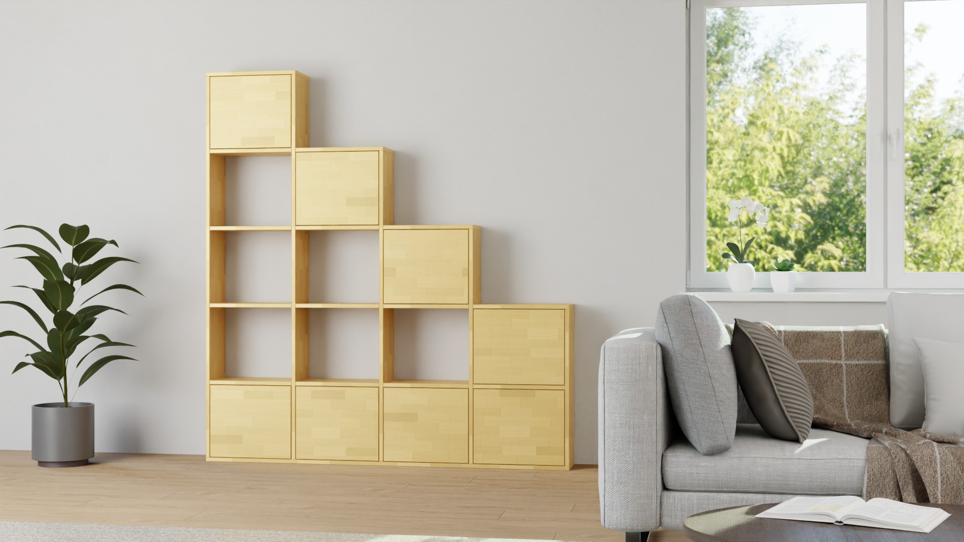 Stufenregal nach Maß Buche