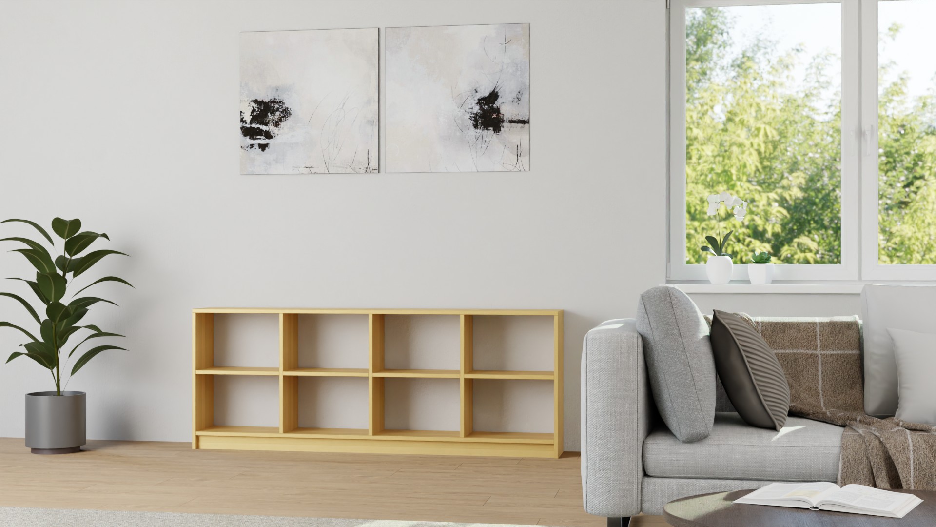 Niedriges Regal aus Massivholz Buche