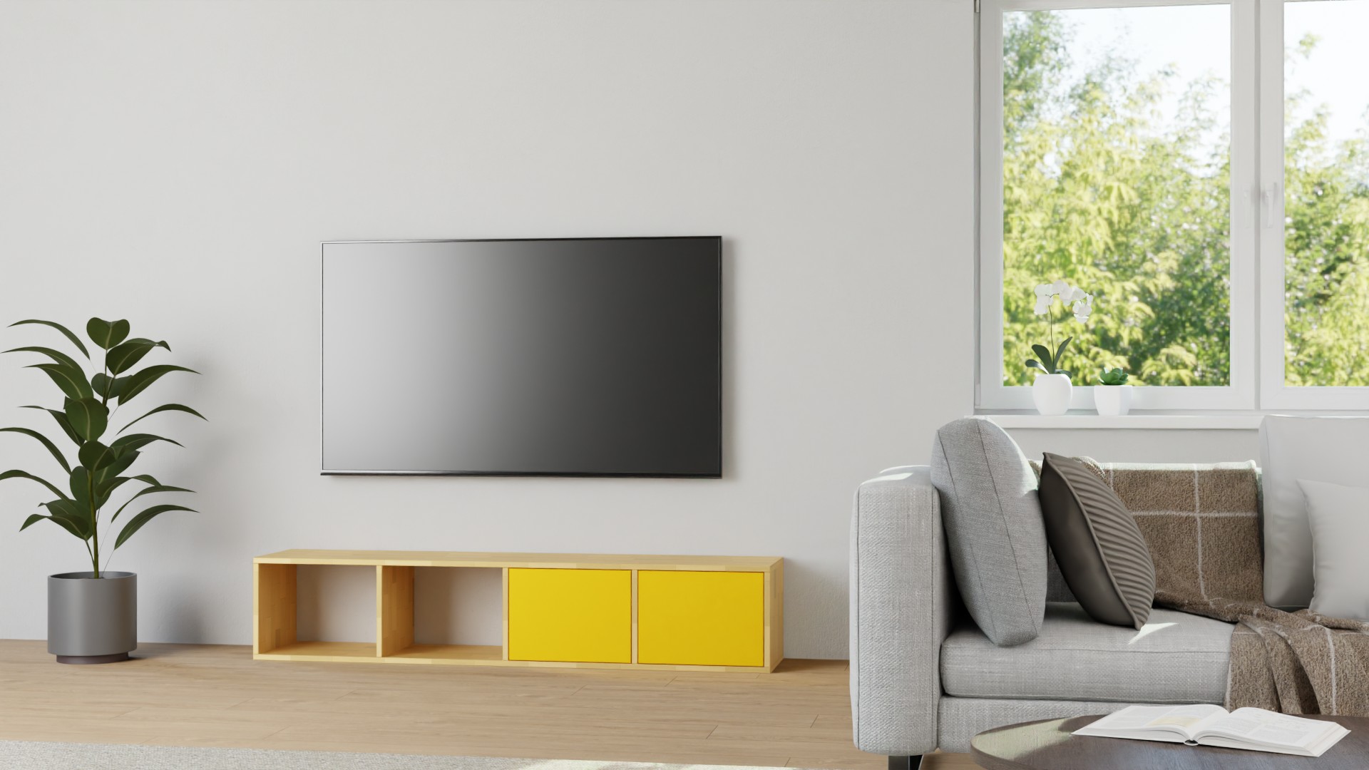 Breites Lowboard für TV Buche