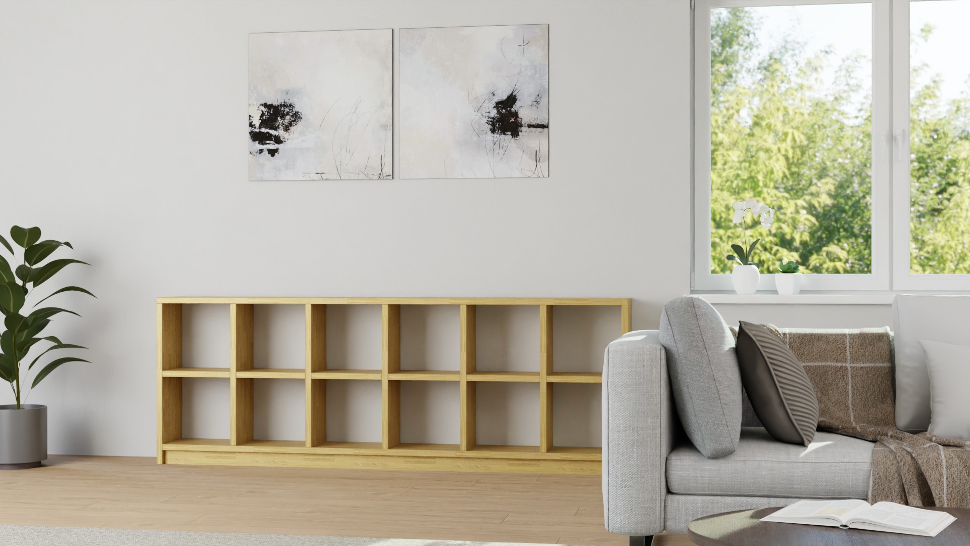 Niedriges Bücherregal - Sideboard für Bücher und Deko geeignet Eiche