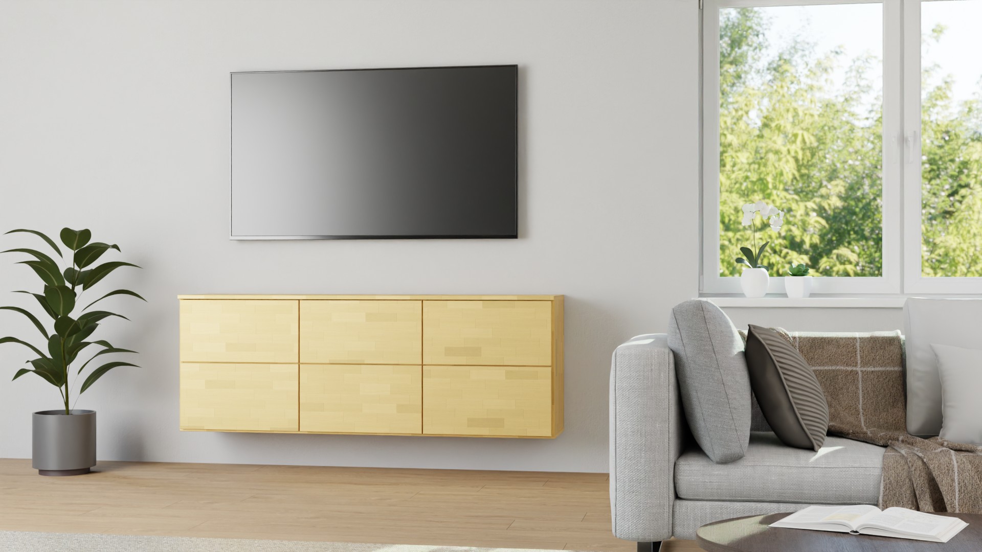 Schlichte Wandkommode - Hängeschrank mit vielen Optionen Buche