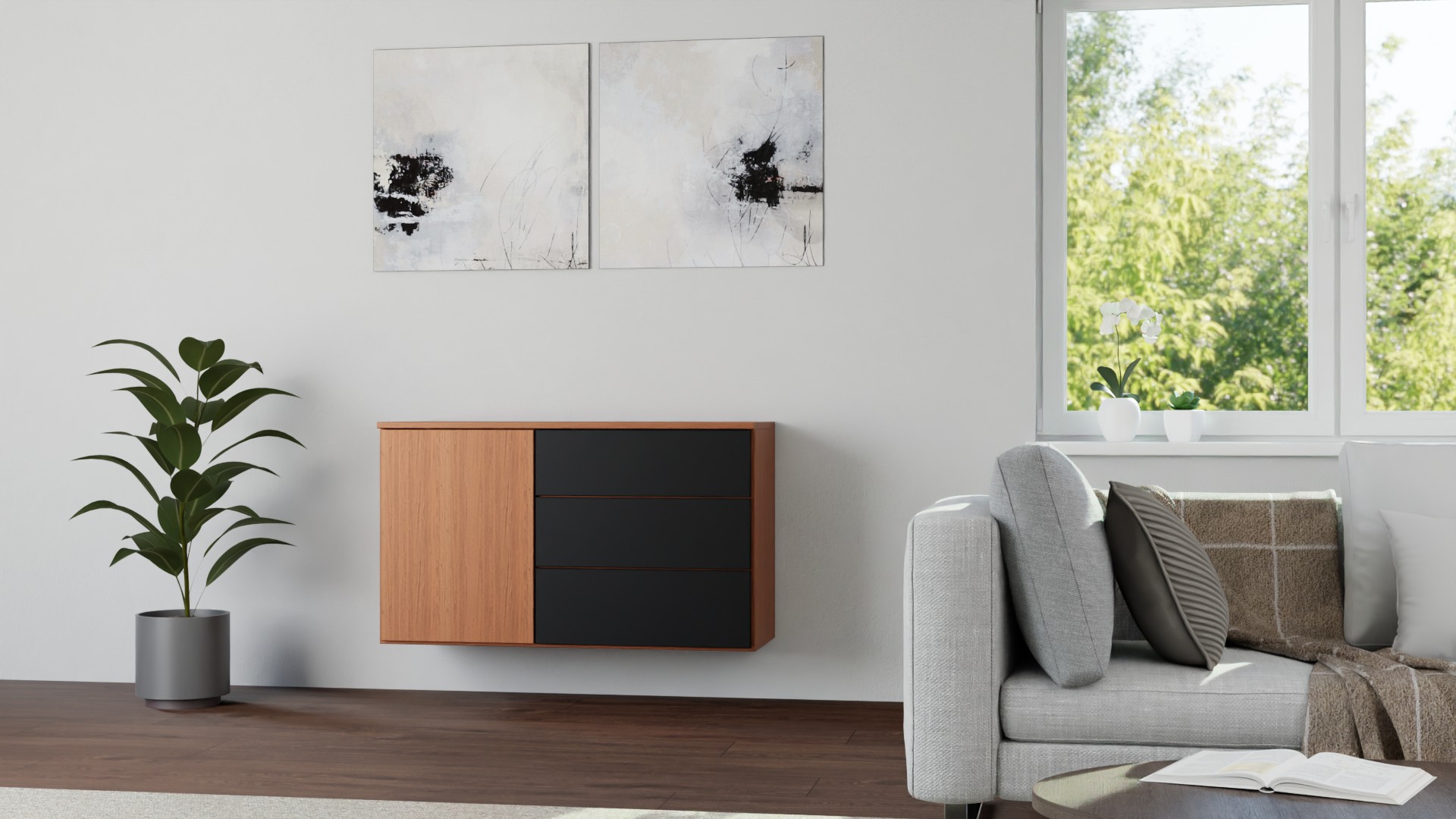 Stylishe Hängekommode nach Maß Echtholz Furnier
