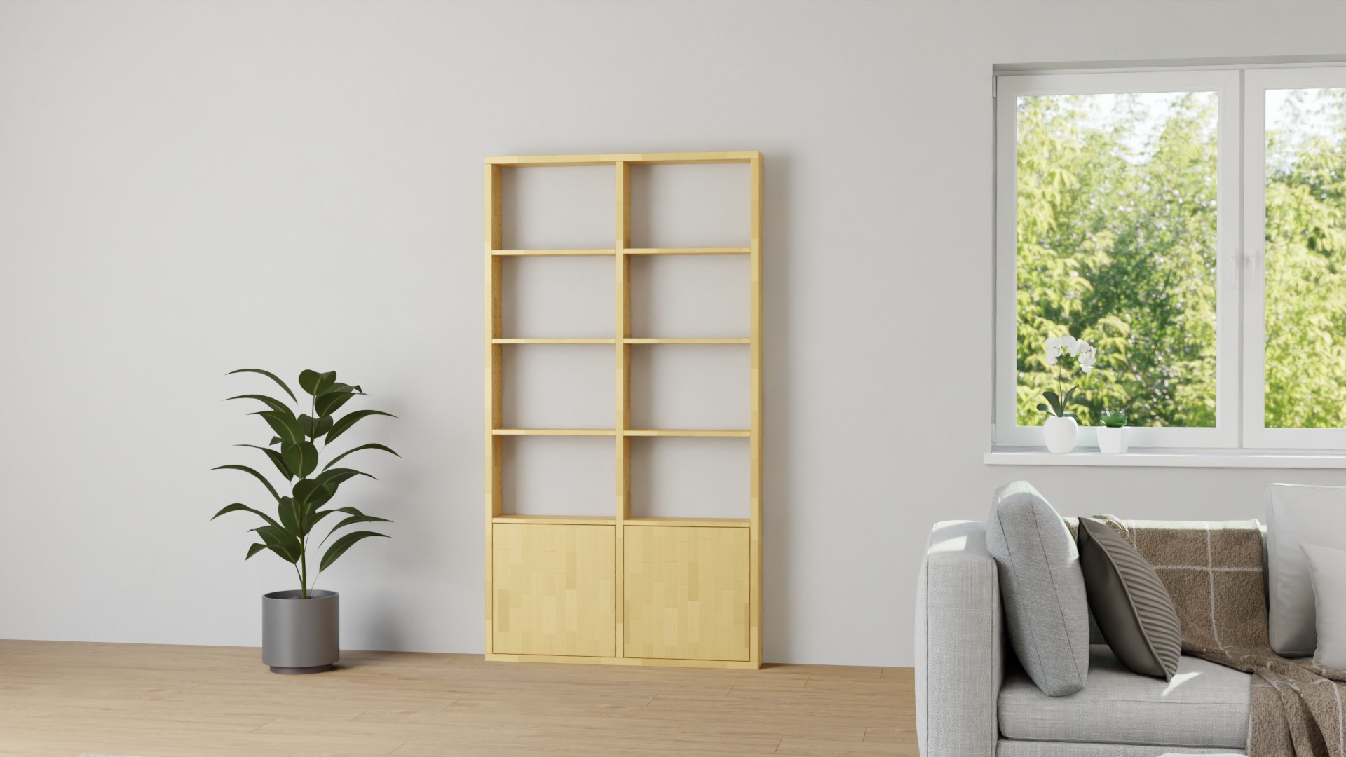 Schlichtes Bücherregal aus Massivholz nach Maß Buche