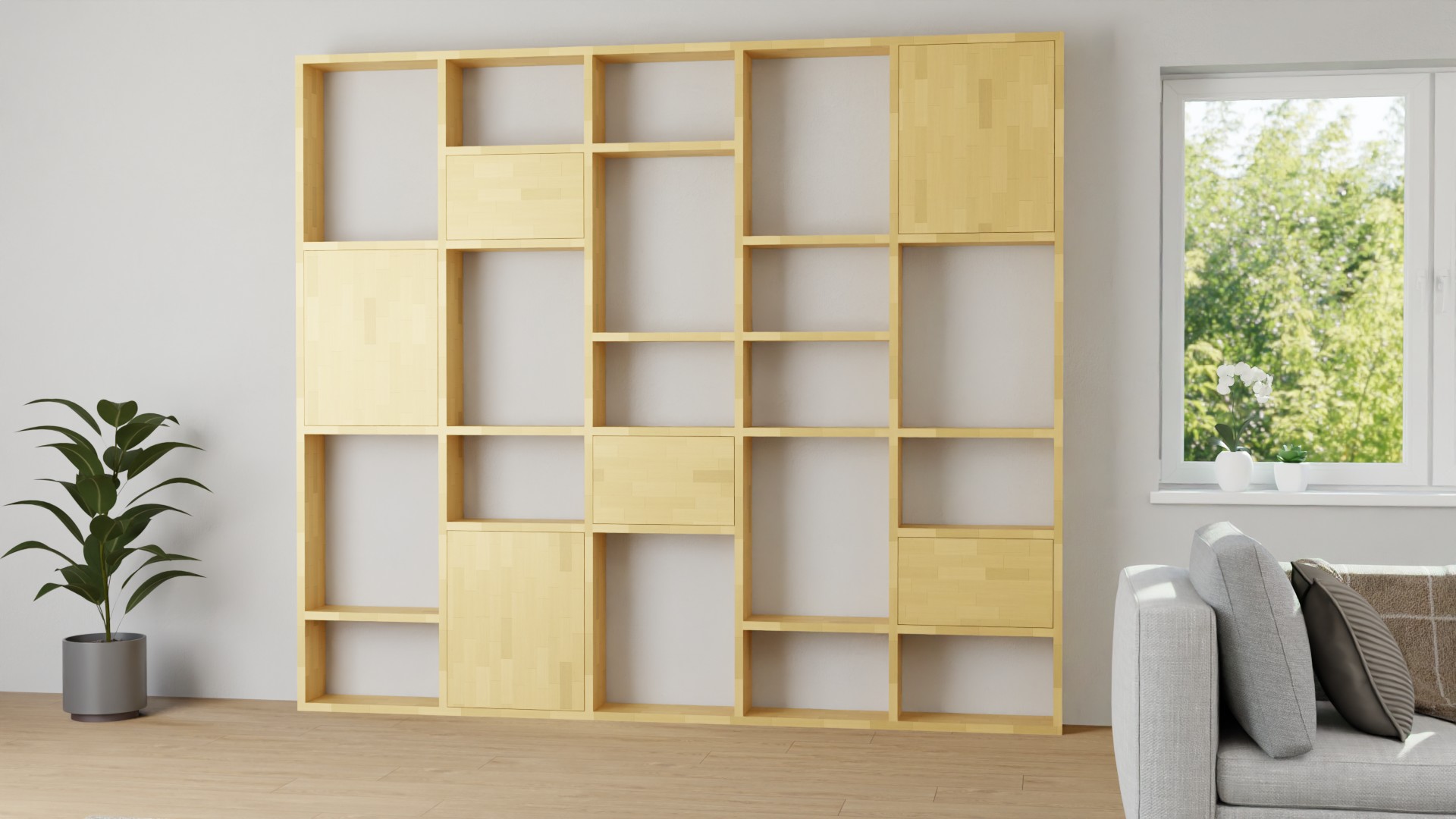 Großes Regal nach Maß - Bücherregal mit Türen Buche