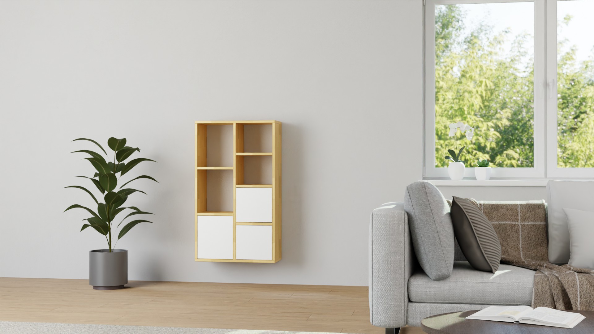 Regal nach Maß mit Wandhalterung Buche