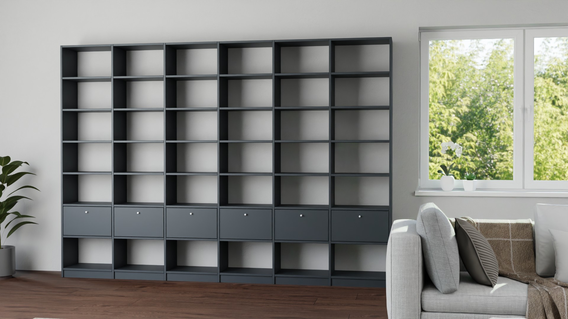 Großes Bücherregal nach Maß - Wohnzimmerregal mit vielen Optionen Premium Dekore