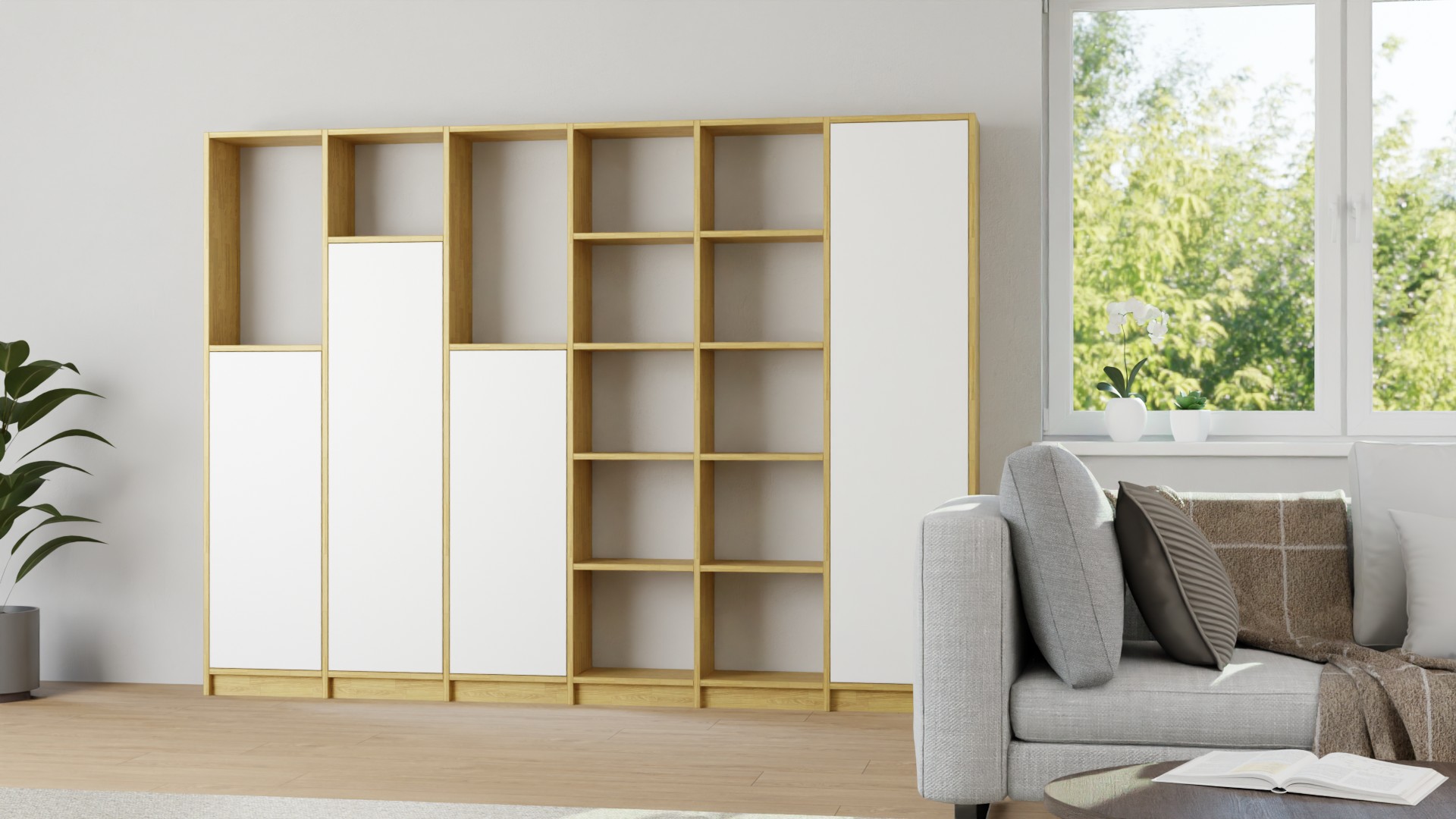 Eleganter Wohnzimmerschrank - Wohnschrank mit vielen Optionen Eiche