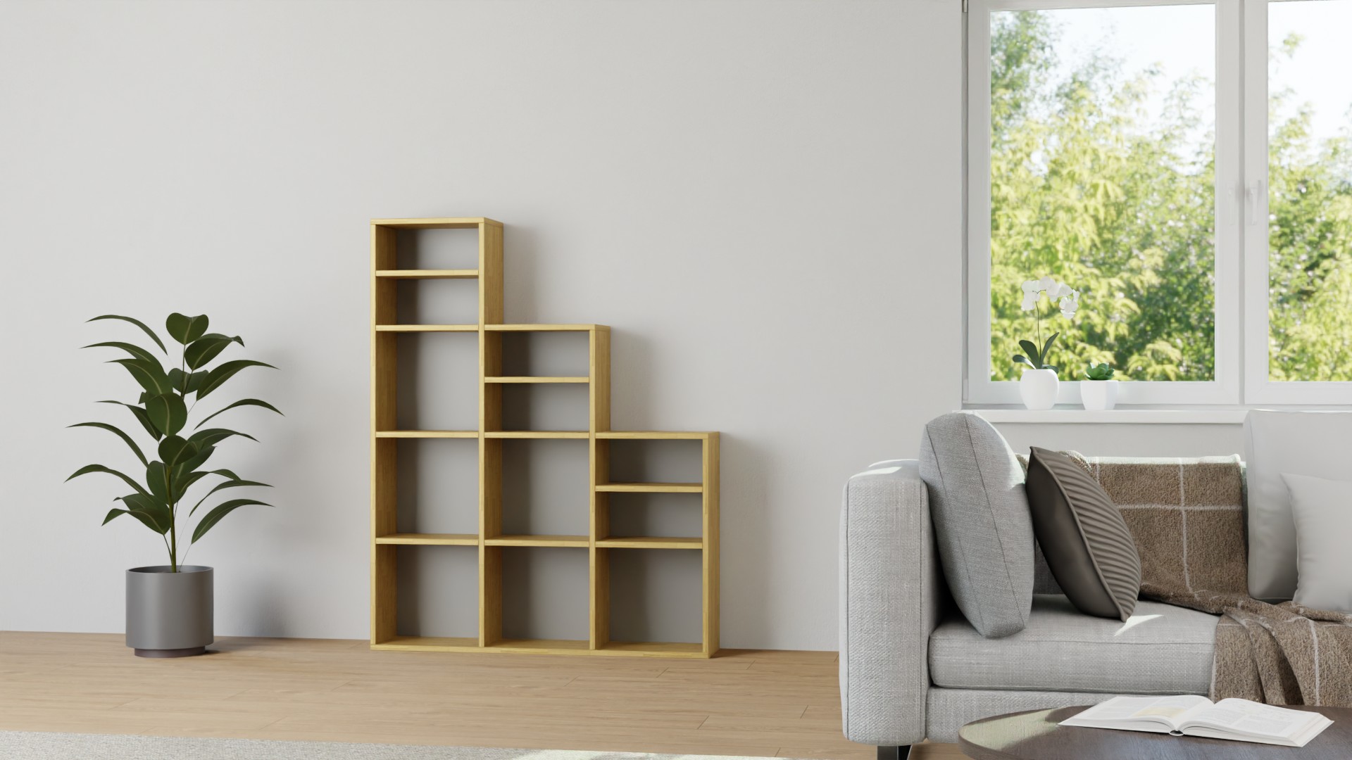 Stylishes Stufenregal nach Maß Eiche