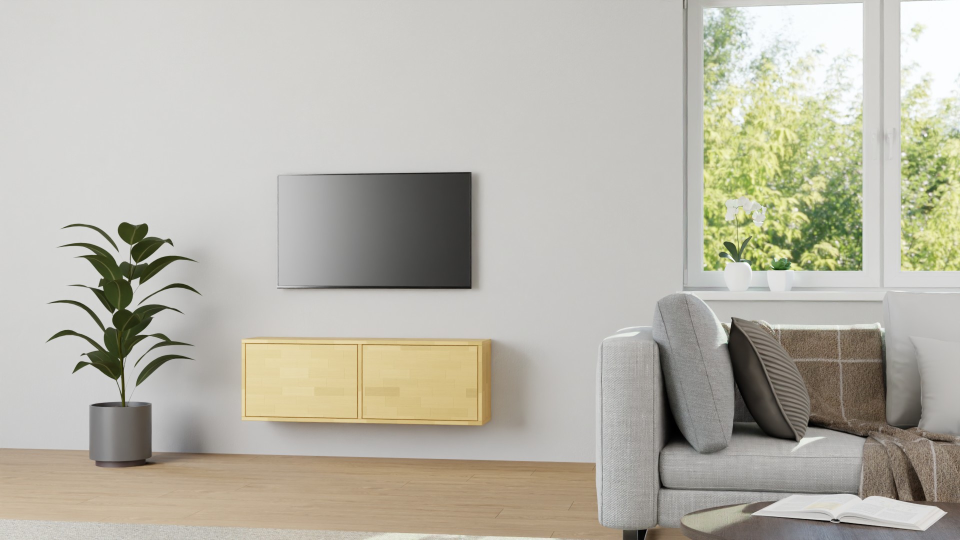 Hängesideboard nach Maß - Sideboard mit Wandhalterung - Wandkonsole Buche