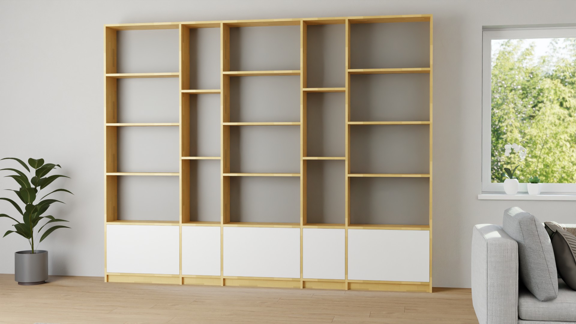 Breite Bibliothek nach Maß Buche